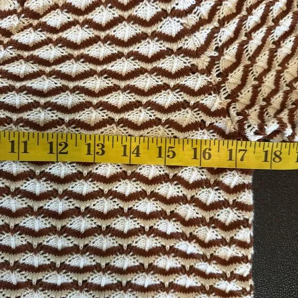Sézane Mae Jumper Brown Ecru Knit Short Sleeve Puff Sleeve Size Large - Picture 8 of 9